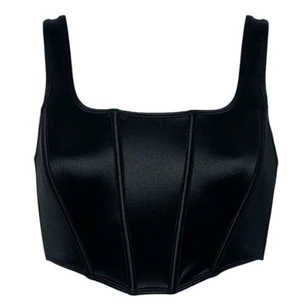 NWT La Senza Women's Mirrored Satin Bra Top Bustier Corset Boning Black S
